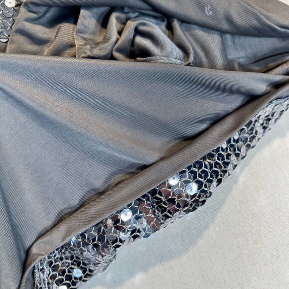 August Silk Knits Silver Sequin Scoop Neck Short Sleeve Top Woman's L - Picture 6 of 14